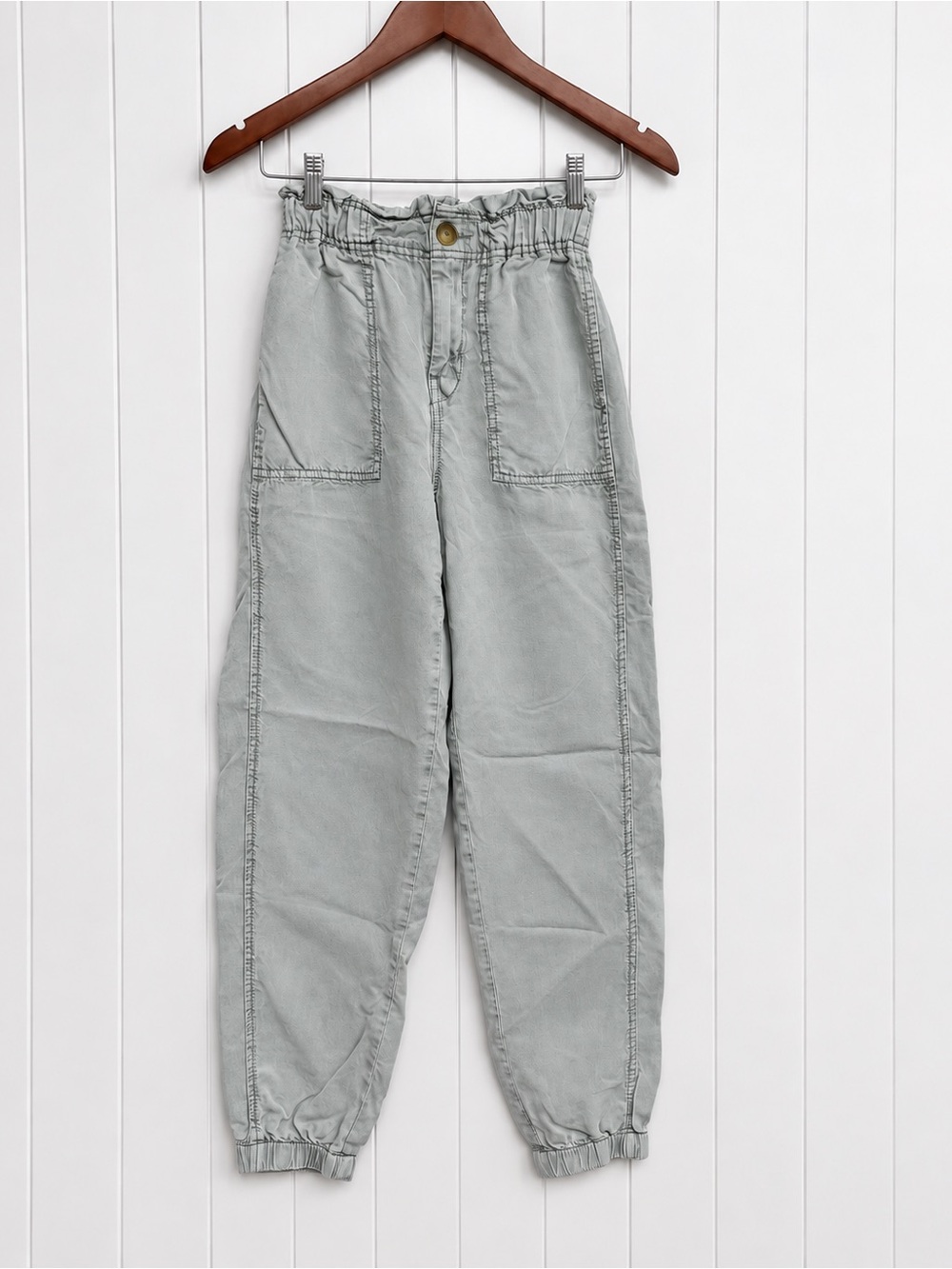 American Eagle 100% Lyocell Paperbag Utility Jogger Pants XXS Sage Gray